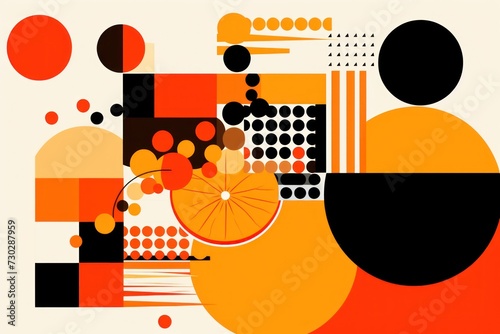 An Orange poster featuring various abstract design elements