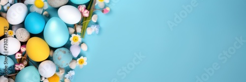 Azure background with colorful easter eggs round frame texture