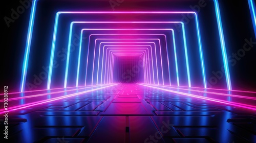 Fototapeta Naklejka Na Ścianę i Meble -  3d abstract neon background, square arch, pink blue glowing lines, futuristic gates construction 