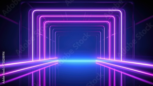 3d abstract neon background, square arch, pink blue glowing lines, futuristic gates construction  photo