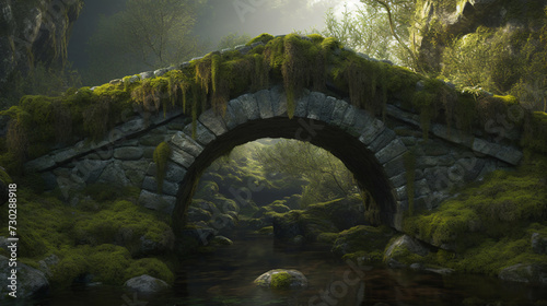 stone bridge arch covered with moss.