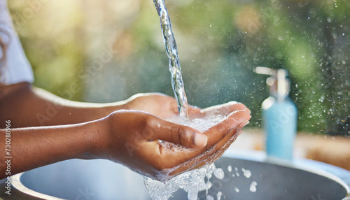 hands being washed with water, promoting hygiene and health for safety