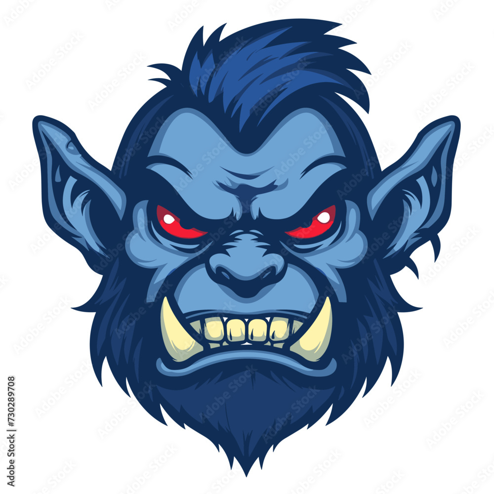 Esport vector logo troll, icon, sticker, symbol, head, monster, orc, warrior, goblin