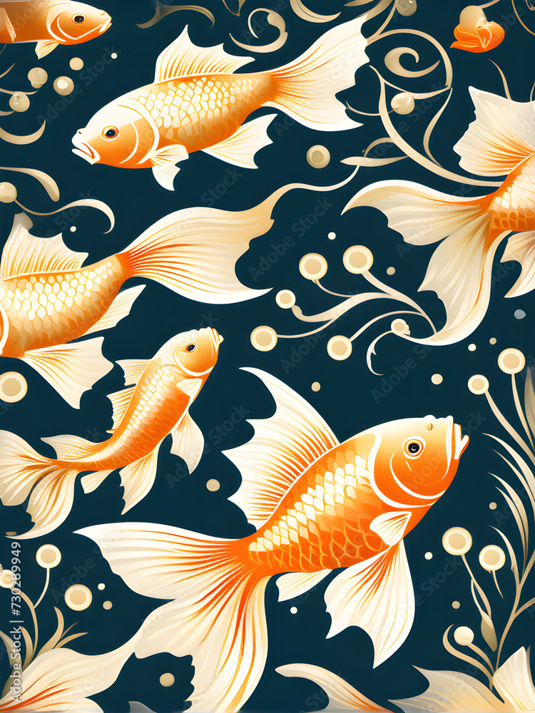 pattern with goldfish and flowers. retro illustration. pattern with goldfish and flowers. retro illustration.