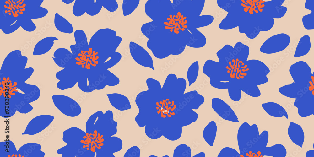 Exotic hand drawn flowers, seamless patterns with floral for fabric, textiles, clothing, wrapping paper, cover, banner, home decor, abstract backgrounds. Vector illustration.