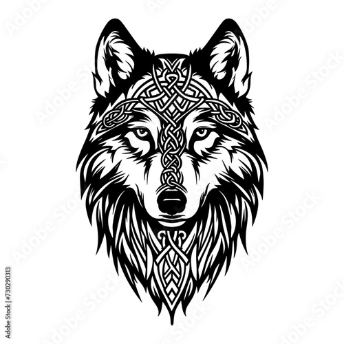 Celtic wolf head, generative ai, vector illustration isolated on white background.