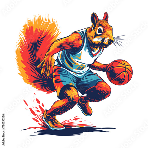 vector Squirrel playing basketball, generative ai, isolated on white background.