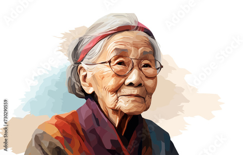 old asian woman isolated vector style with transparent background illustration
