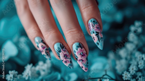 Very creative creations on girls' artificial nails to make you really fashionable. Nail polish, artificial nails, gel polish. Generative AI