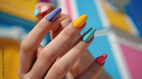 Very creative creations on girls' artificial nails to make you really fashionable. Nail polish, artificial nails, gel polish. Generative AI