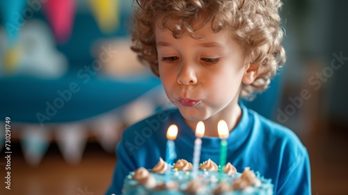A birthday boy blowing out candles, making a special wish photo