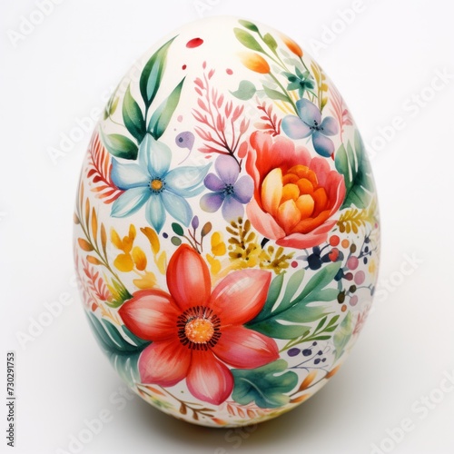 A delightful watercolor Easter egg adorned with colorful florals, set against...