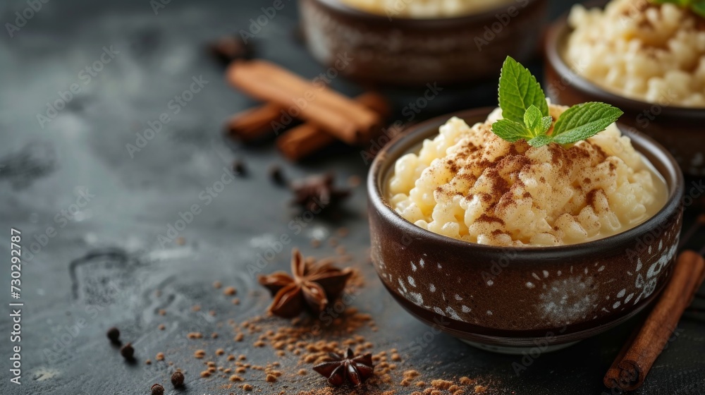 A classic rice pudding infused with vanilla and garnished with cinnamon A classic rice pudding infused with vanilla and garnished with cinnamon