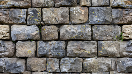 Stone Wall Constructed With Moss-Covered Rocks