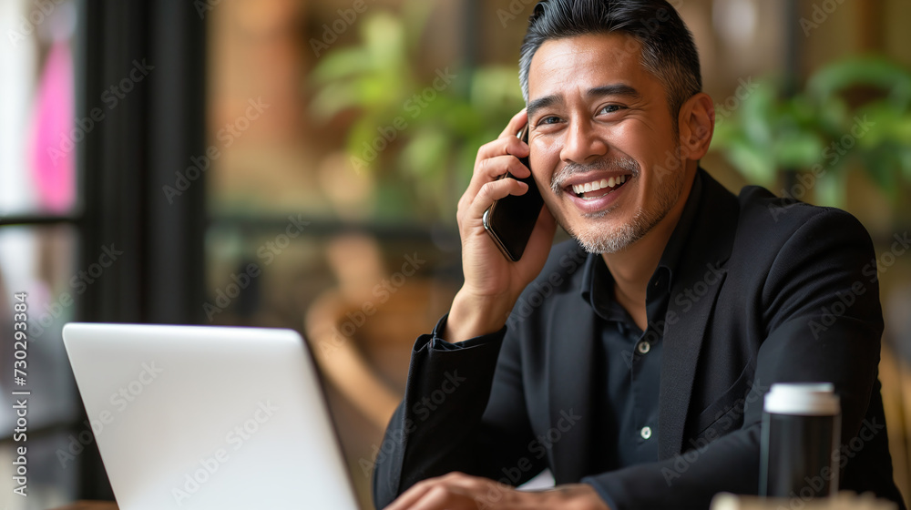Phone call, laptop and talking Latino business man, bank consultant or advisor feedback on research report, project or data. Smartphone chat, administration and corporate person consulting Phone call, laptop and talking Latino business man, bank consultant or advisor feedback on research report, project or data. Smartphone chat, administration and corporate person consulting