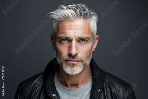 Distinguished Mature man gray hair. Happy smile. Generate Ai