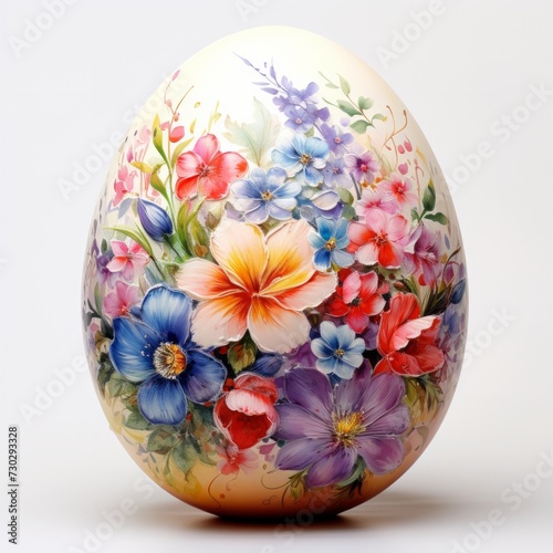 A delightful watercolor Easter egg adorned with colorful florals, set against...