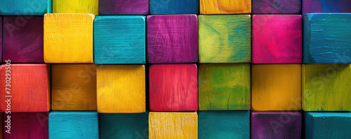 Abstract background made of colorful wooden blocks for design. Colorful wooden blocks for background.
