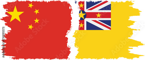 Niue and China grunge flags connection vector