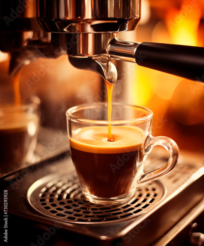 Professional coffee machine brewing espresso