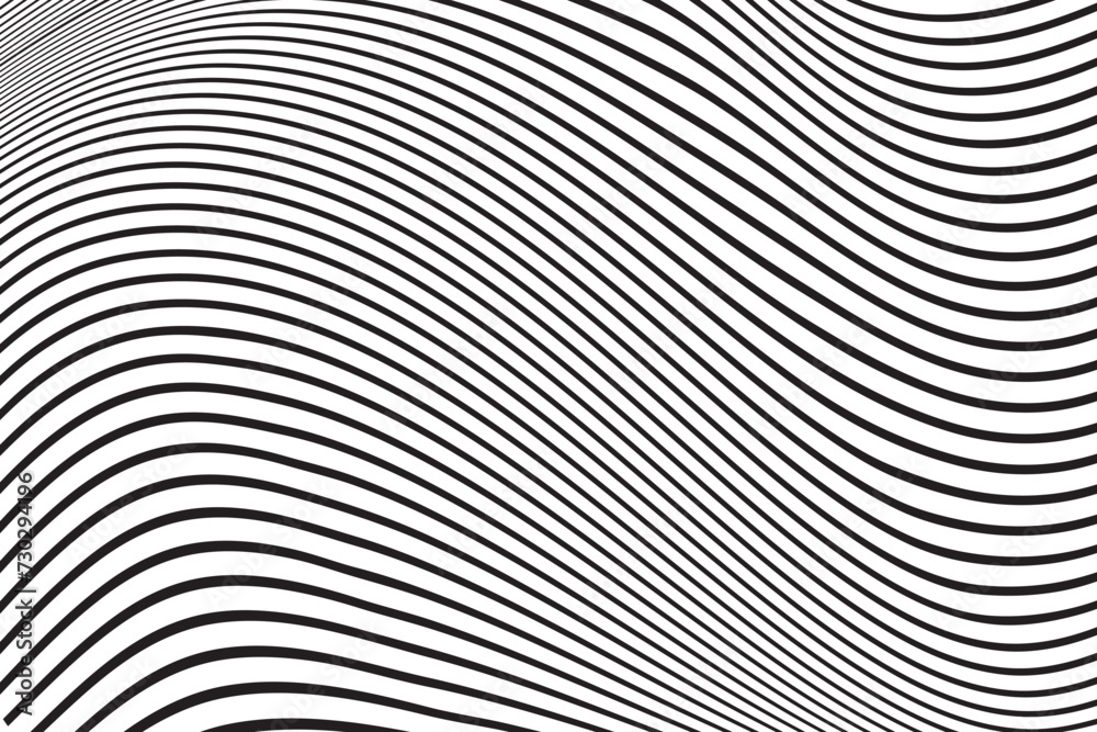 black and white flowing stripes background. Vector illustration