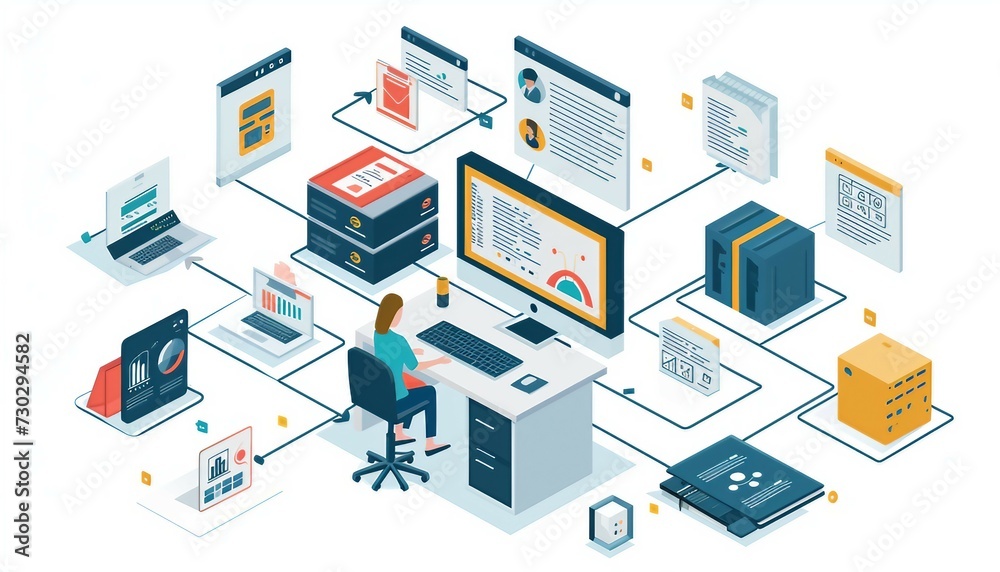 Document Management Automation, Illustrate the efficiency gains of document management automation with an image showing automated data capture, workflow routing, and task reminders, AI Document Management Automation, Illustrate the efficiency gains of document management automation with an image showing automated data capture, workflow routing, and task reminders, AI