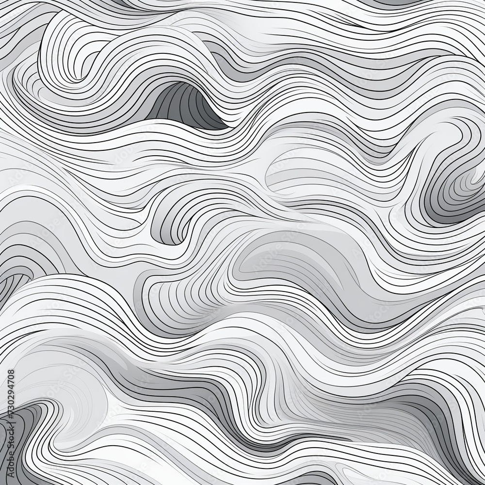 Black and white geometric lines create a background of minimalist style and design stylized pattern make from think gray wave line on white background