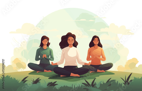 Group Meditation Session in a Serene Park Setting isolated vector style illustration