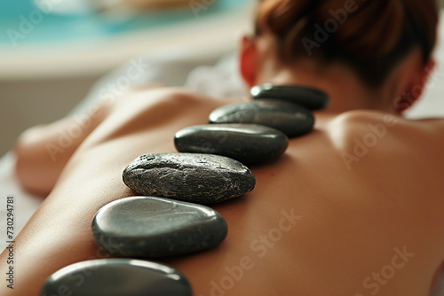 Beauty treatment therapy  body care concept. Woman relax with hot stone massage treatment and therapy in spa salon