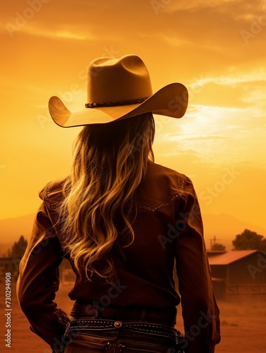 Cowgirl Western Woman - sunset - ai generated