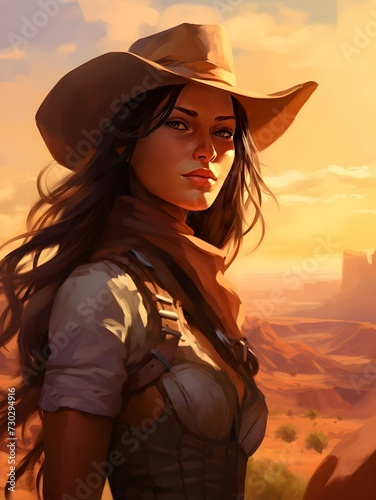 Cowgirl Western Woman - sunset - ai generated