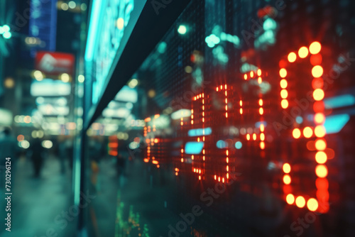 Abstract Financial Stock Exchange Data Display on Urban Street at Night