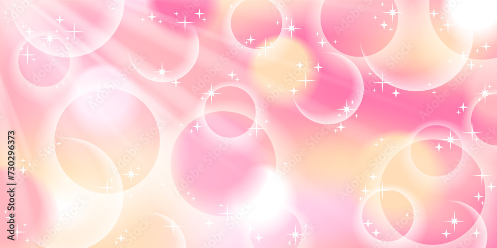 Obraz premium Cute y2k pink yellow anime background with bubbles.