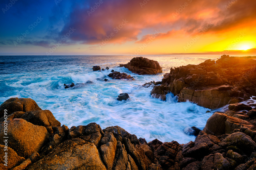 Sunrise on the shore of Pacific Grove, California. Sunrise on the shore of Pacific Grove, California.