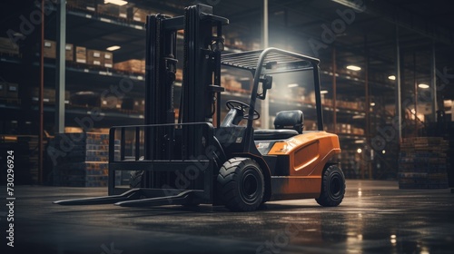  Forklift parked in factory warehouse © Creative Canvas