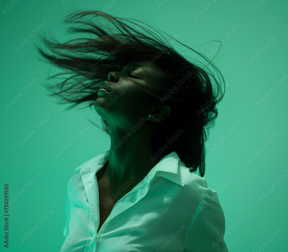Woman With Her Hair Blowing in the Wind