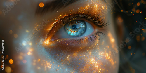 Auge mit Irisaufnahme und Lichter Bokeh als Nahaufnahme, ai generativ
