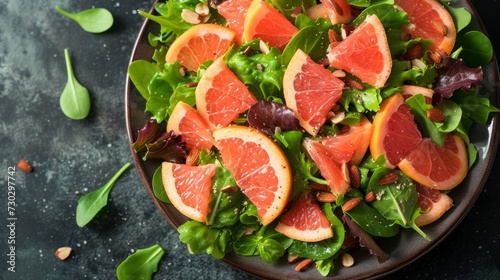 A light and citrusy citrus salad composed of orange and grapefruit segments, mixed greens