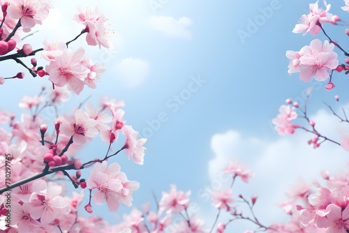 Artistic flower tree scenery with light pink flowers in full bloom in soft and beautiful clear spring weather