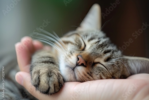 cat sleeping on the hand