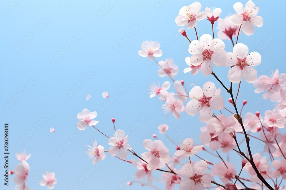 Artistic flower tree scenery with light pink flowers in full bloom in soft and beautiful clear spring weather