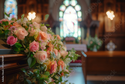 Photo of a closed coffin at a funeral service