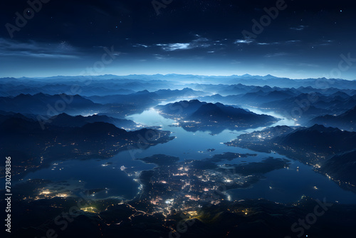 Beautiful night view of the illuminated city seen from the atmosphere © 일 박