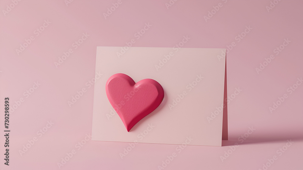 Valentine's Day greeting card with pink heart on pink background