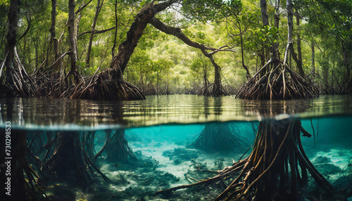 mangrove forest submerged underwater, showcasing nature's tranquility and biodiversity photo