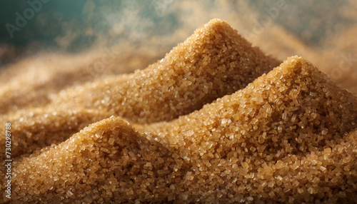 unrefined brown cane sugar pile, showcasing its texture and natural sweetness photo