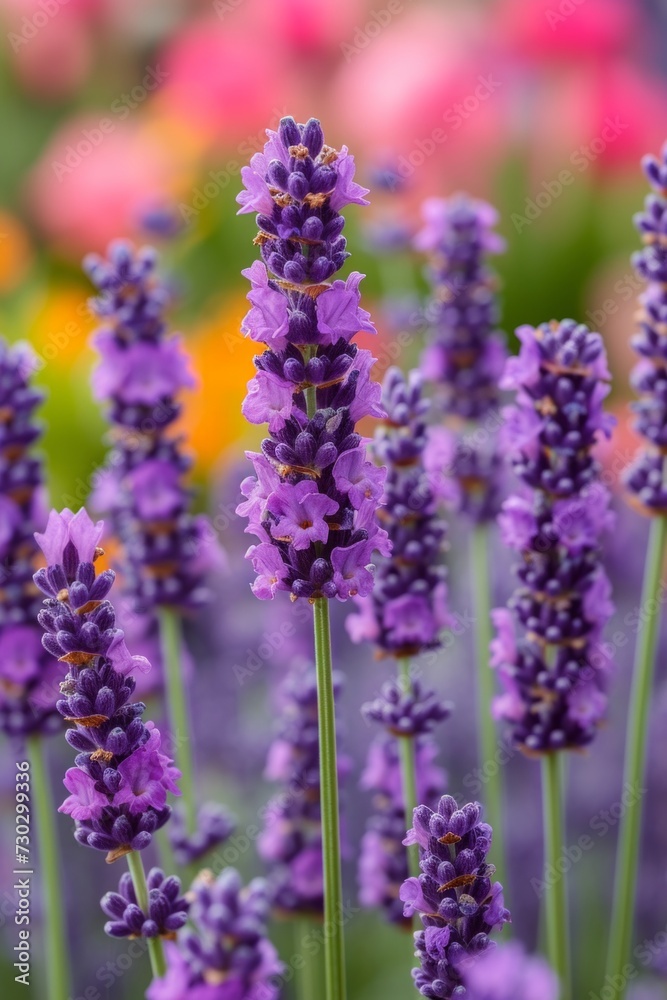 Fototapeta premium A patch of fragrant lavender, attracting bees and adding a soothing scent