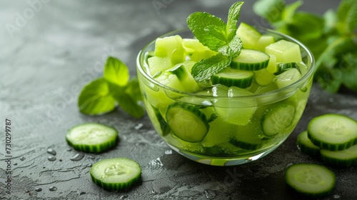 A refreshing cucumber and mint jelly salad, offering a unique twist on traditional gelatin desserts