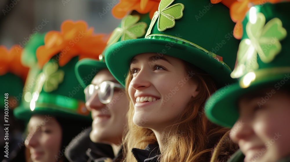 a group of women wearing green hats a group of women wearing green hats