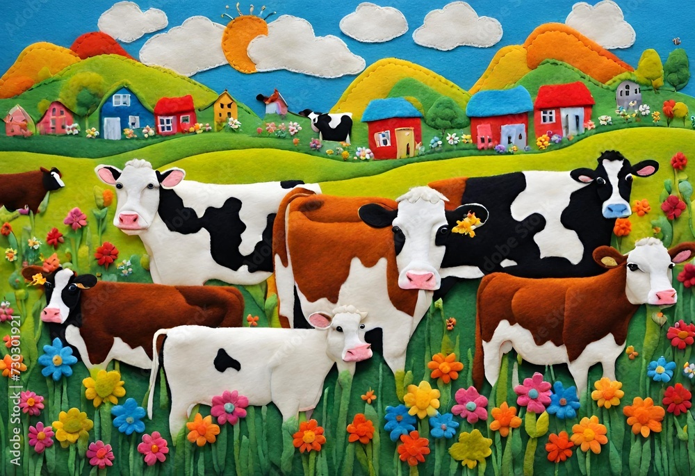 landscape with cows at farm